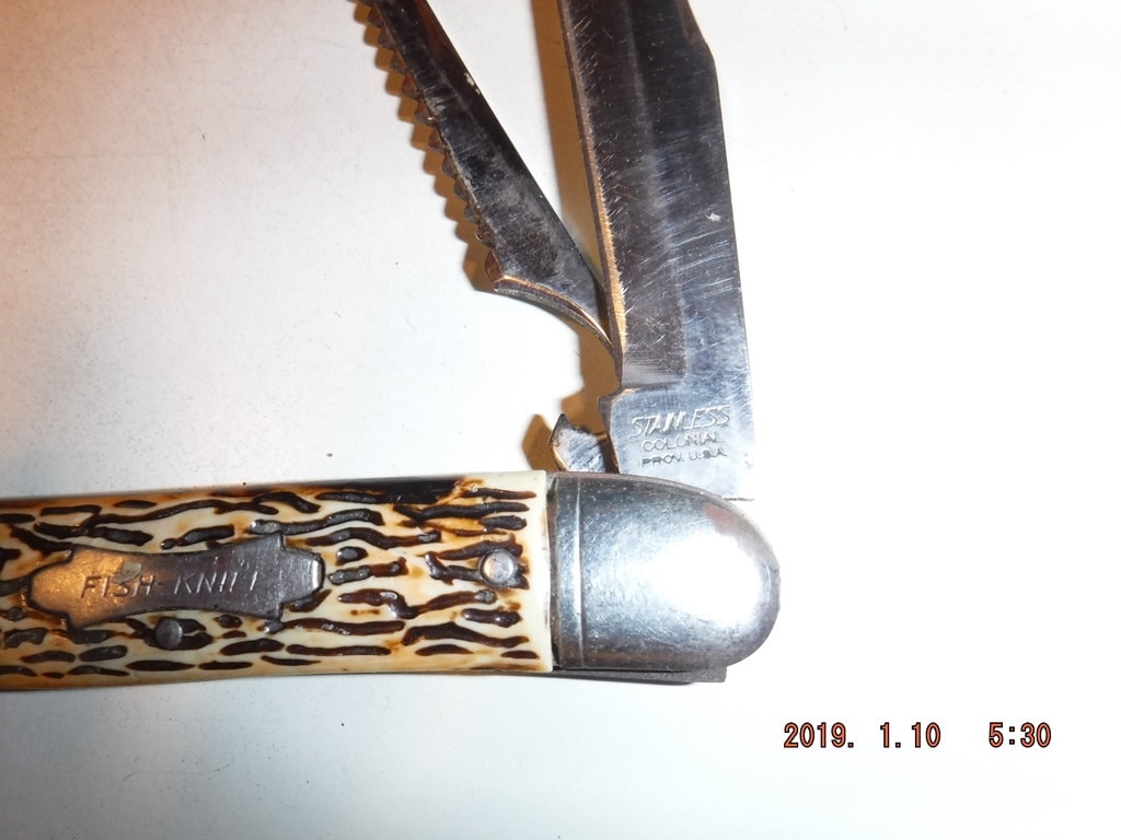 Vintage Colonial Fish Knife Folding 2 Blade Pocket Knife 5 Long