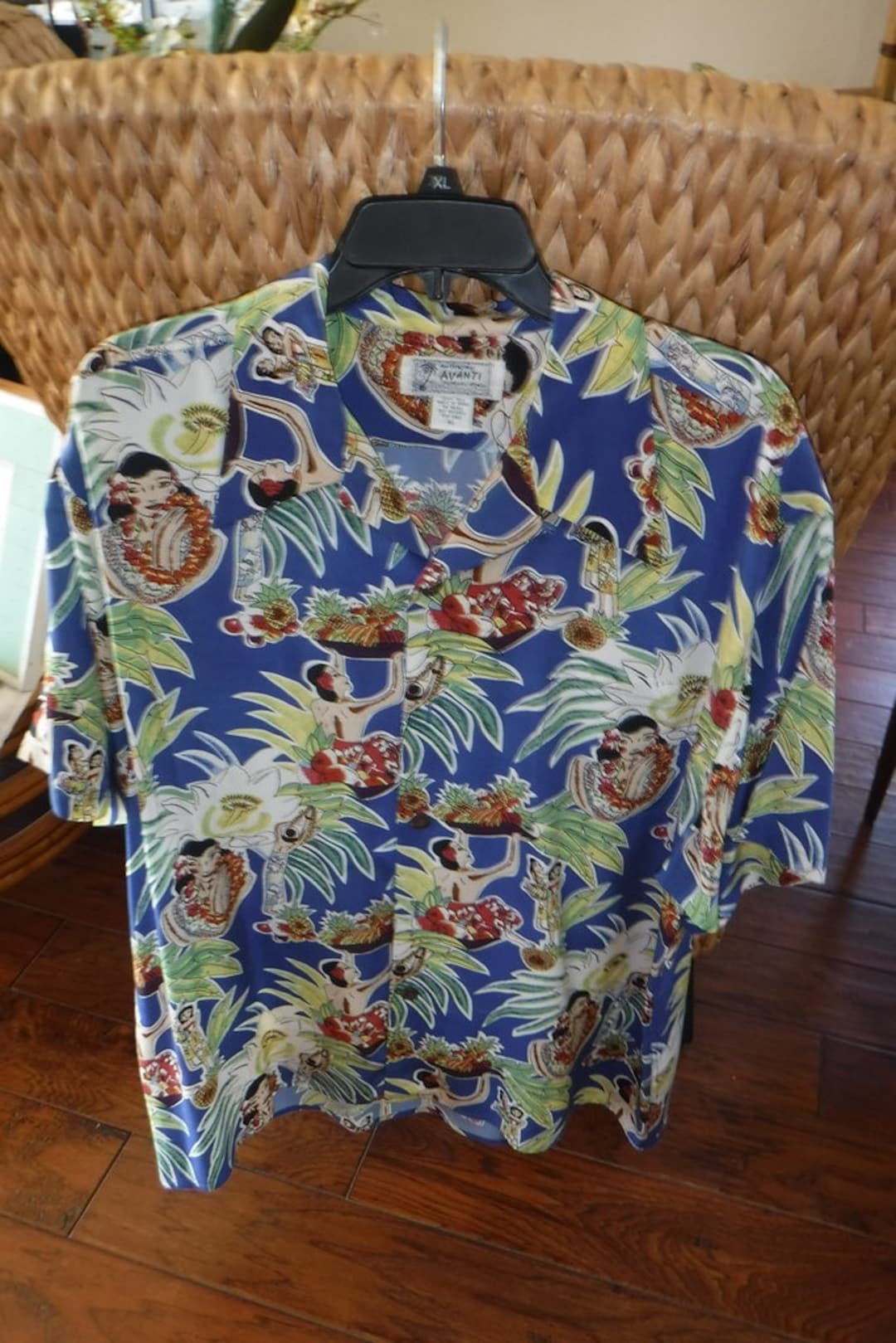 Avanti Hawaiian Silk Shirt Hawaii Calls Woman Fruit and Palm Trees and More XL Avanti Silk Etsy