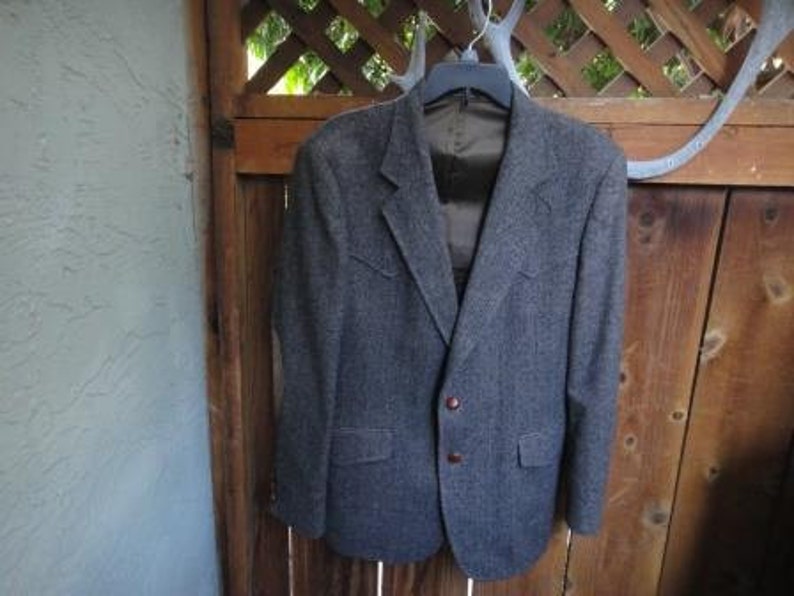 Western Tweed Jacket With Leather Elbow Patches 40r Classics By Guy Garrett
