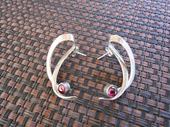 Sterling silver and garnet pierced earrings - image 2
