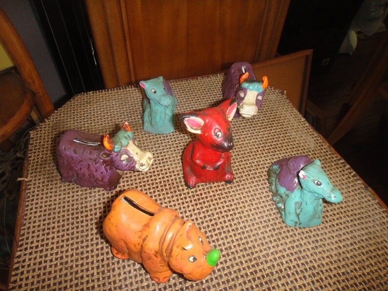 Banks Paper Mache Animal Banks Made in Japan Lot of Six Etsy