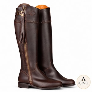 Brown Leather Tall Boots, Side Zip Equestrian Riding Boots