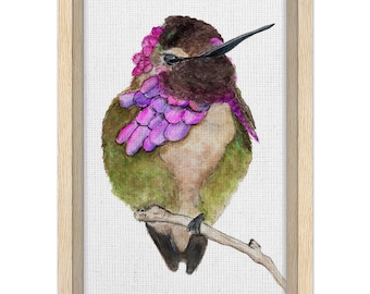 Watercolor Hummingbird by Julie Dean Hughes - Framed Canvas 20x30 cm / 8x12″
