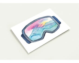 Watercolor Ski Goggle Notecards - Winter Mountain Art, Pack of 10