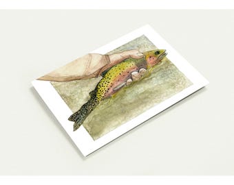 Trout Fly Fishing Blank Notecards – Watercolor Art by Julie Dean Hughes, Pack of 10
