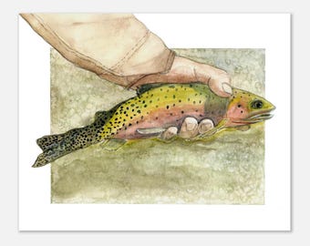 Watercolor Trout Art Print – Fly Fishing Gift, 8x10 Giclée Poster