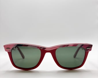 Vintage Ray-Ban Wayfarer rode zonnebril groene lenzen | Gemaakt in Italië RB2143 | Retro designerbrillen