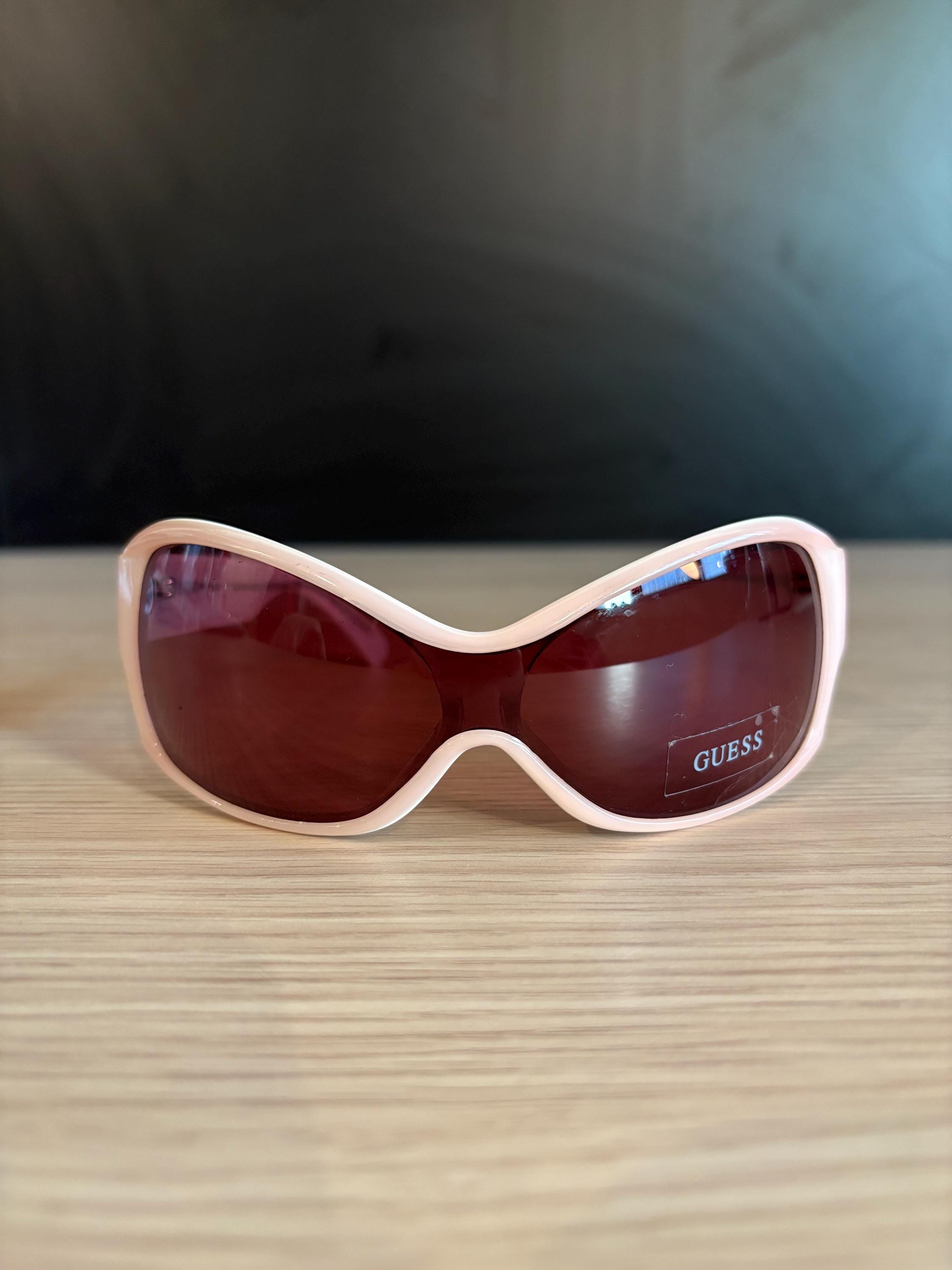 Vintage GUESS Sunglasses – Y2K 2000s Wrap Style – Pink & Brown