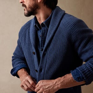 Men's Shawl Collar Cardigan Knitting Pattern | Fisherman Rib, Sizes S-3XL (PDF Download)