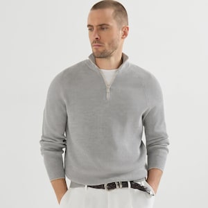 Men's Ribbed Quarter Zip Sweater Knitting Pattern | Classic Pullover (PDF Download)