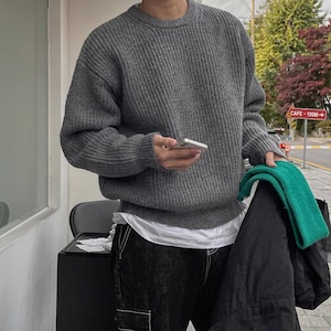 Strickmuster „Harlow Crewneck“ (PDF) | Grobstrick-Herrenpullover | Oversized-Passform | Sofort-Download | Größen S–XXL