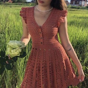 Crochet Lace Mini Dress Pattern | A-Line Shell Stitch, Ruffle Sleeves (PDF Download)