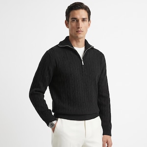 Men's Cable Knit Half Zip Sweater Pattern | Mock Neck Aran Pullover (PDF Pattern)
