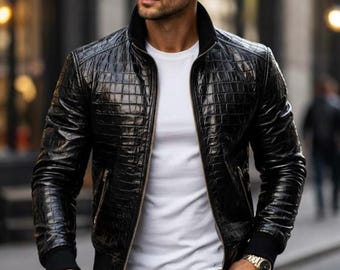 Herren Krokodil geprägte Leder Bikerjacke - Designer Motorradmantel