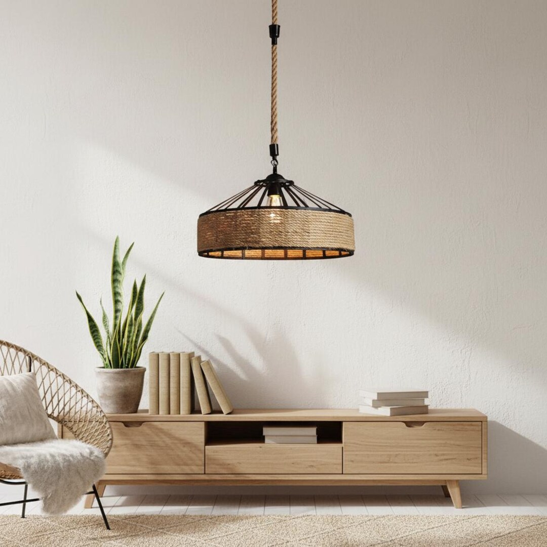 Rope Wrapped Light | Natural Jute Pendant Lamp | Industrial Ceiling ...