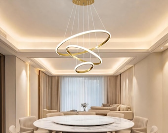 Lampadario a sospensione Nordic Simple Circles con LED a 3 anelli, ideale per arredamento casa, sala da pranzo, soggiorno e bar, stile moderno.