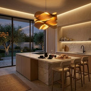 Wood Pendant Light, Cocoon Style Wooden Lamp, Japandi Ceiling Light, Modern Hanging Lamp, Dining Room Light, Scandinavian Lighting