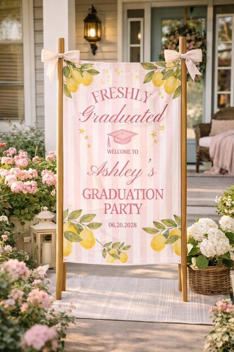 Lemon Grad Backdrop Lemon Themed Graduation Party Photo Backdrop Freshly Graduated Welcome ...