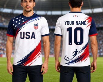Camiseta de fútbol personalizada de EE. UU. 2026, camiseta de América con nombre y número personalizados, camiseta patriótica roja, blanca y azul para hombres, mujeres, jóvenes y niños.