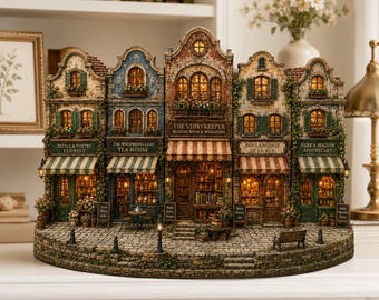 Italian Bookshop Village 2D FLAT Wooden Sign Decor, La Dolce Vita Shelf Sitter, Mediterranean Town Display, Coastal Cottage Decor
