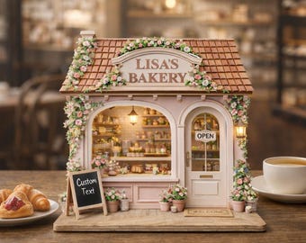 Panadería en miniatura personalizada, decoración de madera a medida, regalo para casa de muñecas, regalo de decoración para panadería, expositor de estantería de panadería en miniatura, regalo único para panaderos
