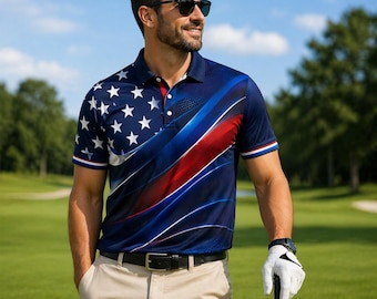 Polo de golf del 250 aniversario de Estados Unidos, polo con la bandera estadounidense (1776-2026), polo patriótico con la bandera de EE. UU., polo de golf del 4 de julio.