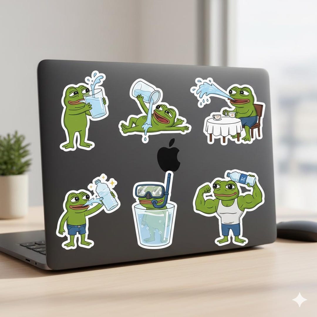 Funny Frog Drink Water Sticker, Frog Meme Sticker, Vinyl Waterproof ...