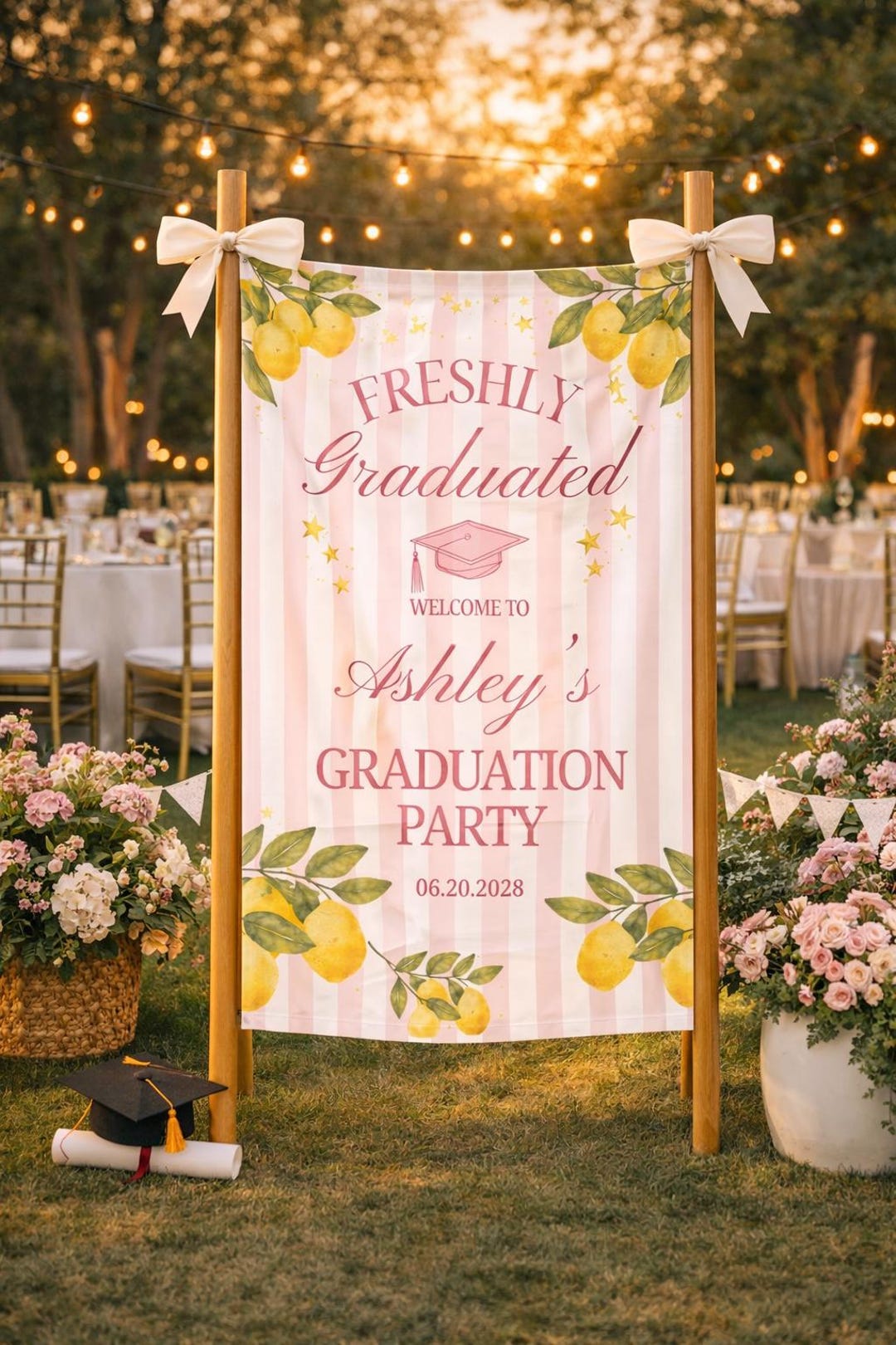 Lemon Grad Backdrop Lemon Themed Graduation Party Photo Backdrop Freshly Graduated Welcome ...
