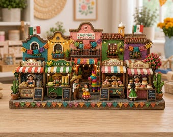 Letrero de madera del Cinco de Mayo, decoración en miniatura de calle mexicana, escena de mercado de fiesta, exhibición colorida en estante, regalo cultural
