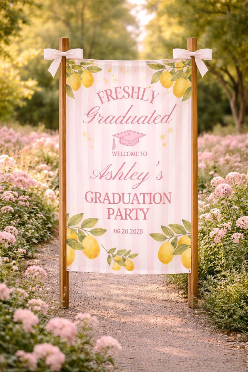 Lemon Themed Graduation Party Photo Backdrop Freshly Graduated Welcome ...