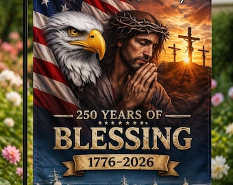 Una Nación Bajo Dios Estados Unidos de América Bandera de 250 Años 1776–2026, Cruz Cristiana Águila Patriótica Bandera de Jardín, Estandarte del 4 de Julio