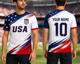 Camiseta de fútbol personalizada de EE. UU. 2026, camiseta de América con nombre y número personalizados, rojo, blanco y azul, uniforme de fútbol patriótico para hombres, mujeres, jóvenes y niños.