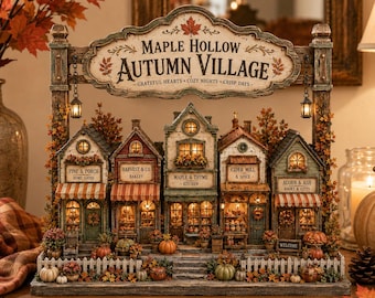 Letrero de madera de pueblo otoñal, decoración de estante para casa de otoño, adorno de estante de granja otoñal, decoración de mesa de cabaña de calabaza, regalo acogedor para el hogar de la cosecha