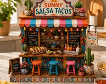 Letrero de madera para puesto de tacos, decoración para fiestas, letrero para bar de tacos en el patio trasero, colorido letrero para mesa de puesto de comida