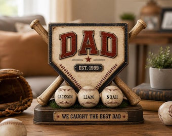 Regalo para el Día del Padre, Letrero de madera personalizado para papá beisbolero, Bloque de madera "Hemos atrapado al mejor papá", Regalo para papá, Regalo para amante del béisbol, Regalo para abuelo beisbolero