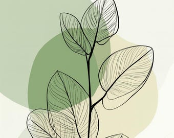 Botanical Leaf Wall Art Printable | Minimal Nature Decor | Ayurvedic Green Illustration | Instant Download