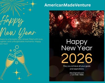 Modello per festa di Capodanno 2026, invito modificabile, biglietto di auguri stampabile, download immediato