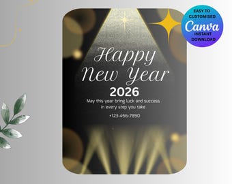 Modello per festa di Capodanno 2026, invito modificabile, biglietto di auguri stampabile, download immediato