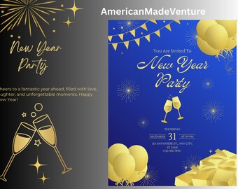 Modello per festa di Capodanno 2026, invito modificabile, biglietto di auguri stampabile, download immediato