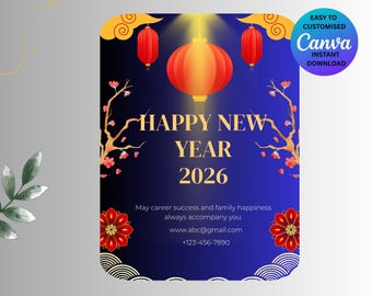 Modello per festa di Capodanno 2026, invito modificabile, biglietto di auguri stampabile, download immediato
