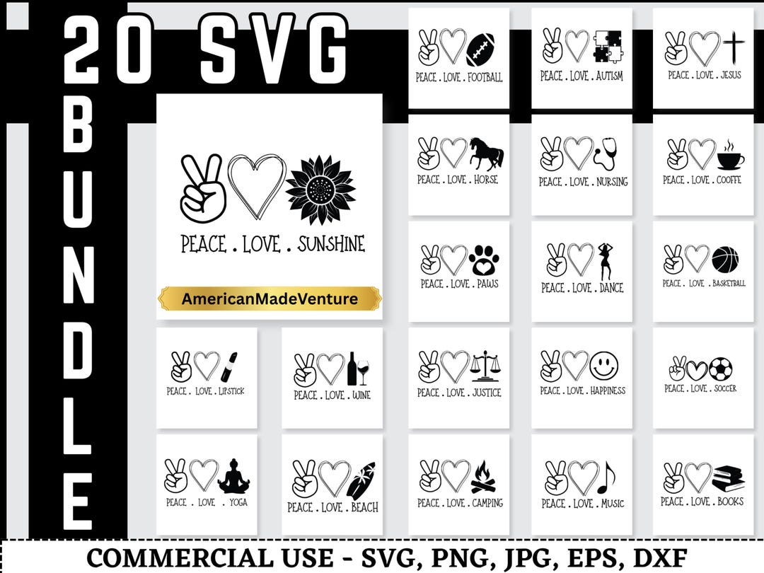 Peace Love SVG Bundle 20 Retro Hippie Groovy Designs for Cricut ...