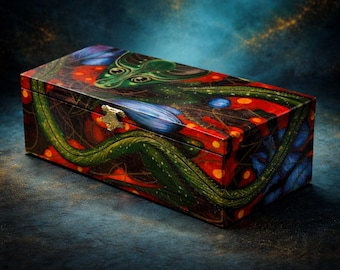 Scatola artistica in legno da collezione dipinta a mano, pezzo unico – Oggetto artistico fantasy – AlienoME