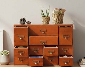 Wooden 12 Drawer Organizer Cabinet, Vintage Apothecary Style Desk Storage for Home Office, Crafts & Supplies