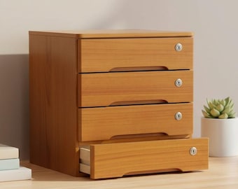 Tung Wood Desktop Storage Cabinet with Locking Drawers
