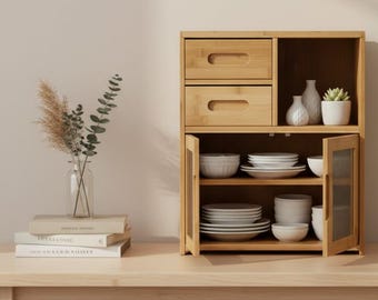 Bamboo Countertop Cabinet with Drawers, Kitchen Organizer