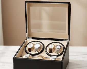 Automatic Watch Winder Case, PU Leather Display & Jewelry Storage