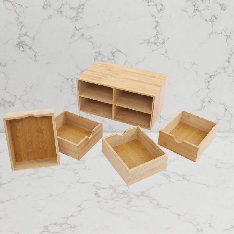Bamboo Desktop Organizer With 4 Drawers, Minimalist Office Decor - Etsy