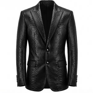 Men's Python Pattern Cowhide Leather Blazer – Handmade Slim Fit Jacket Coat