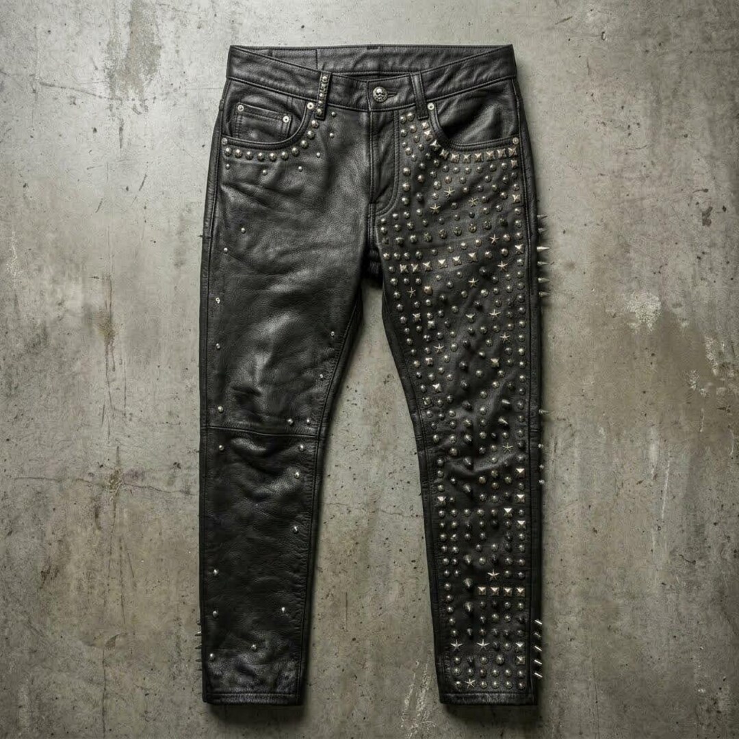 Men's Rocker Pants Men's Leather Punk Rock Pants With Studs and Spikes, Biker Streetwear ...