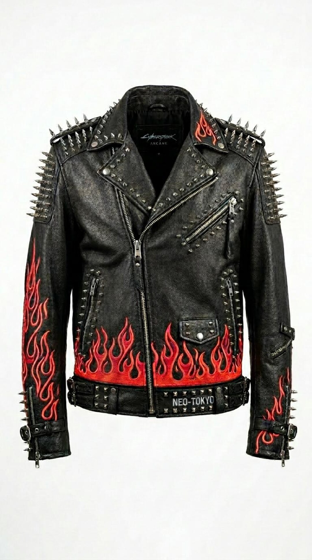 Rock Performance Jacket Men's Genuine Leather Punk Rock Biker Jacket With Spikes, Flames - Etsy